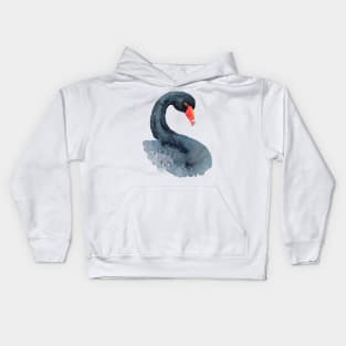 Black Swan - Australian bird loose watercolour Kids Hoodie